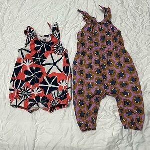 2 Tea Collection Infant 9-12 Months One Piece Romper Summer Bundle Lot Cotton